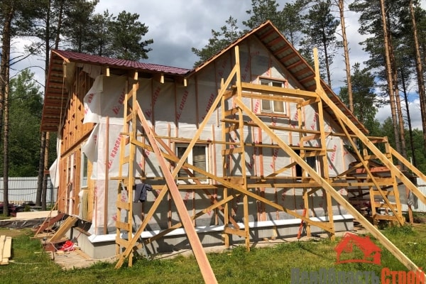 Расширение площади деревянного дома каркасной пристройкой